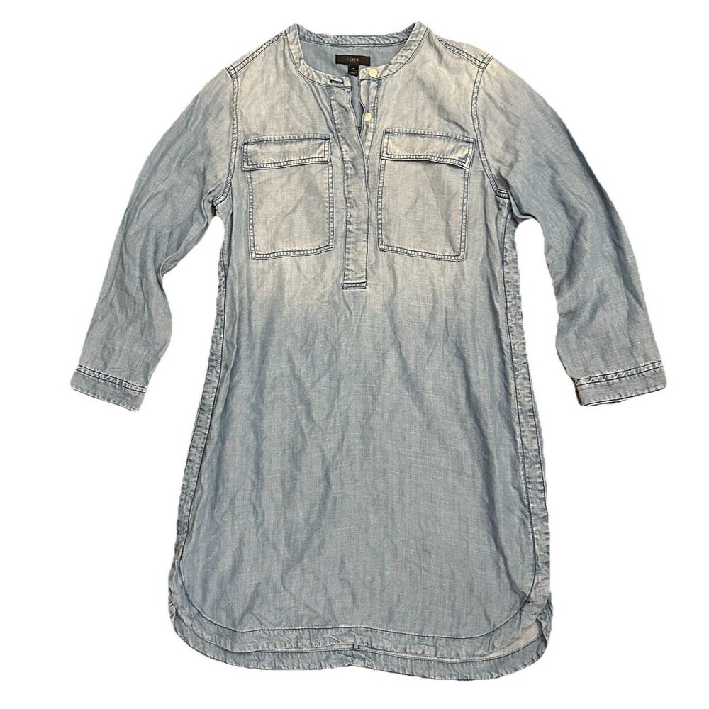 J. Crew Drapey Chambray Shirt Dress Size Small Denim Knee Length Distressed Look